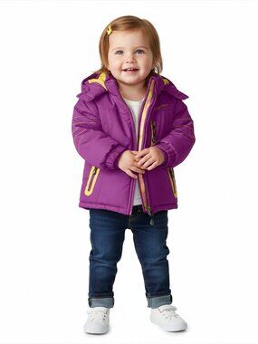 Rugged Bear Baby Girls Snowsuit-Style Winter Puffer Coat Hooded Jacket
